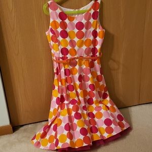 Casual pink,orange and red polka dot dress